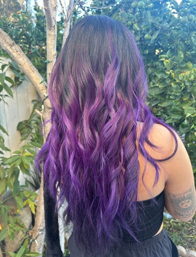 Purple hair colour done in the salon